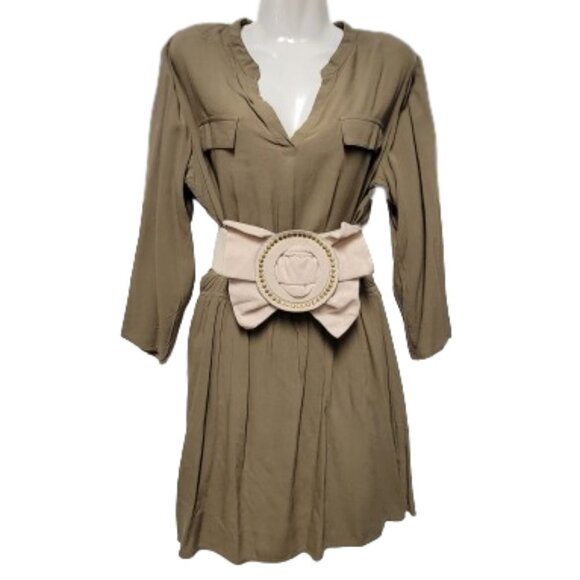 OVERSIZED Buckle Belt Large Ruffle Studded Buckle Grey Cream Womens Vintage Belt - Picture 1 of 16